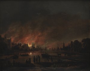 Incendio en un pueblo por la noche de Aert van der Neer