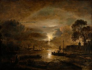 Luz de luna en un río holandés, c.1650 (óleo sobre lienzo)