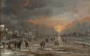 Deportes en un río congelado, c.1660 de Aert van der Neer