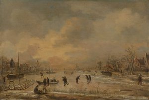 Paisaje invernal con casas de Aert van der Neer