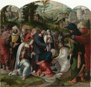 La resurrección de Lázaro, panel central del tríptico, c.1530 de Aertgen Claesz van Leyden