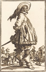 Hombre noble con manto adornado con piel, con las manos detrás de la espalda de After Jacques Callot