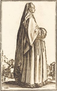 Mujer noble con velo y vestido adornado con piel de After Jacques Callot