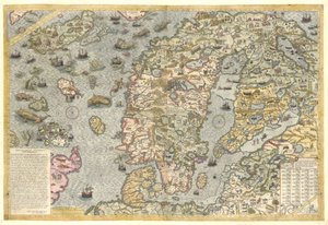 Una fiel reproducción de la Carta marina (un mapa mural de Escandinavia de Olaus Magnus publicado en 1539) de After Olaus Magnus