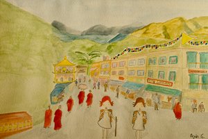 El viaje, Dharamsala, 2015 , acuarela sobre papel