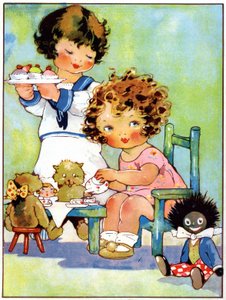 Niñas jugando al comedor, c.1920 (ilustración de Agnes Richardson