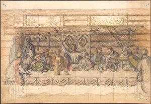 Borrador temprano de Valdemar Sejr y el banquete en Lyø de Agnes Slott Møller