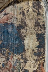 Martirio de San Sebastián, detalle (fresco independiente) de Agnolo Gaddi