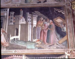 La leyenda del cinturón sagrado, (detalle) de la Vida de la Virgen de la Cappella della Sacra Cintola de Agnolo Gaddi