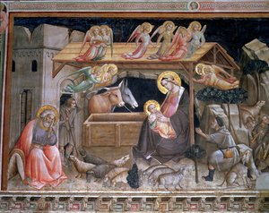 La Natividad, (detalle) de La vida de la Virgen y el Cinturón Sagrado, de la Capilla del Sacro Cinturón de Agnolo Gaddi