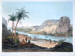 Vista exterior de los dos templos en Ybsambul, Egipto, 1820