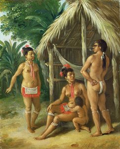 Una familia caribe de las Islas de Sotavento fuera de una choza, c.1780 de Agostino Brunias