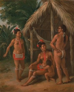 Familia caribeña de las Islas de Sotavento fuera de una choza, ca. 1780