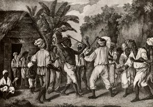 Combate con garrotes entre negros ingleses y franceses en la isla de Dominica, Santo Domingo de Agostino Brunias