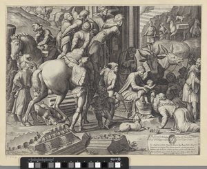 Adoración de los Reyes Magos (parte inferior izquierda) de Agostino Carracci