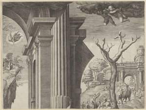 Adoración de los Reyes Magos (sección superior derecha) de Agostino Carracci