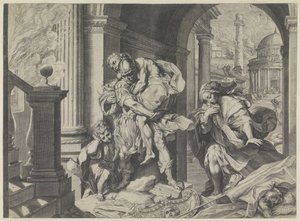 Eneas huye con su familia de Troya de Agostino Carracci