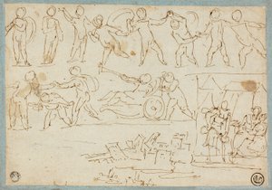 Friso de Putti, Boceto de Lot y sus hijas, Boceto de edificios de Agostino Carracci