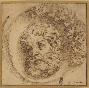 Cabeza de un fauno en un medallón cóncavo de Agostino Carracci