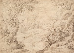 paisaje con la tentación de cristo de Agostino Carracci