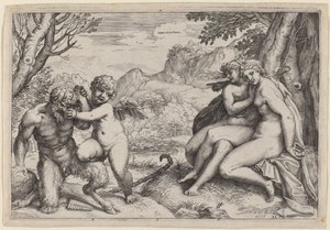 Pan domando a Eros de Agostino Carracci