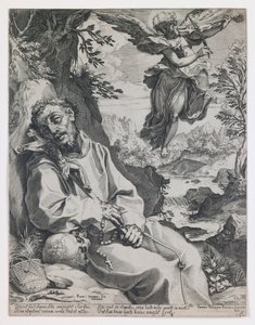 San Francisco consolado por el ángel músico de Agostino Carracci