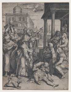 San Pablo resucitando a Patroclo rodeado de un grupo de espectadores, 1583 de Agostino Carracci