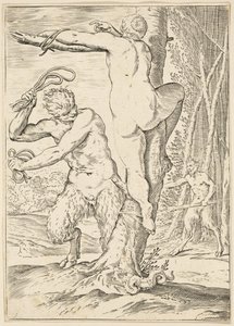 Sátiro azotando a una ninfa, c.1590-95 de Agostino Carracci
