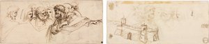 Estudio de cabezas (recto); Fortaleza almenada (verso) de Agostino Carracci