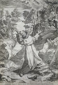La estigmatización de San Francisco en el monte La Verna (1224) de Agostino Carracci