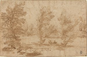 Río en el Bosque con un Barco de Agostino Carracci