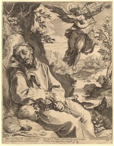 San Francisco consolado por el ángel musical de Agostino Carracci after Francesco Vanni