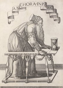 Alegoría de la vejez Anchora inparo (título sobre objeto) de Agostino Veneziano (attributed to)
