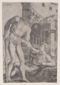Un hombre ayudando a otro a levantarse, ca. 1514-1536 de Agostino Veneziano