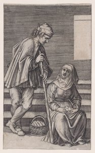 Campesino y una mujer con huevos, ca. 1514-36 de Agostino Veneziano