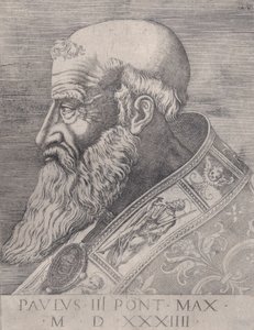 Papa Pablo III, sin sombrero, fechado 1534 de Agostino Veneziano