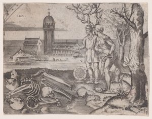 Dos hombres en un cementerio, ca. 1514-36 de Agostino Veneziano