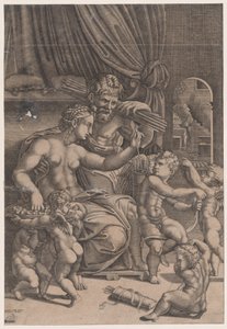 Venus y Vulcano Rodeados de Cupidos de Agostino Veneziano