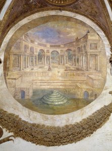 Signo Sagitario (constelación ascendente de Arcturus) pared este: capacidad de convertirse en guardián de los edificios reales. Aquí vemos el palacio de los te. Fresco de Agostino da Mozzanega (en activo de 1527 a 1539) 1528 Sala de los Vientos (o del Zodí