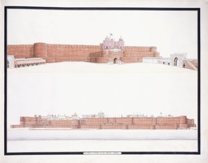 El Fuerte de Agra, con la Puerta de Delhi, c. 1815 de Agra School