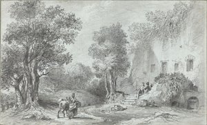 Paisaje con campesinos frente a una posada