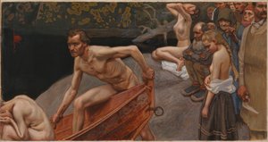 «Junto al río Tuonela», estudio para los frescos del mausoleo de Jusélius de Akseli Gallen-Kallela