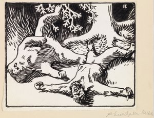 Hombre y oso muertos en combate de Akseli Gallen-Kallela