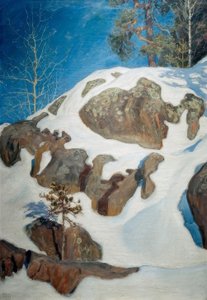 Rocas cubiertas de nieve cerca de Kalela de Akseli Valdemar Gallen Kallela