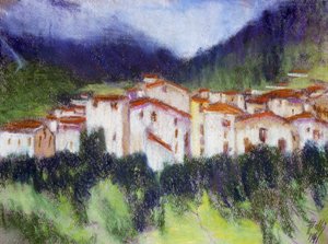 Paisaje alpino, de Alberico Balbi Valier (1869-1910 aproximadamente), pastel sobre papel, 24x32 cm. Italia