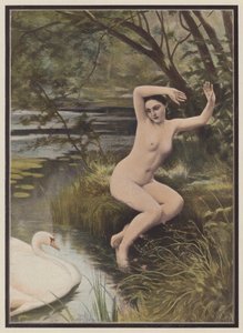 Leda, princesa espartana de la mitología griega (litografia en color) de Albert (after) Aublet