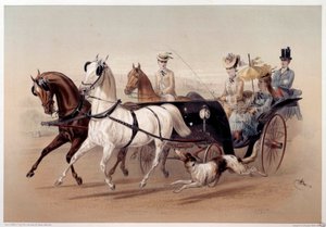 Un coche Victoria y los caballos de Tarbes (Impresión de Albert Adam, siglo XIX, París, Museo Carnavalet) de Albert Adam