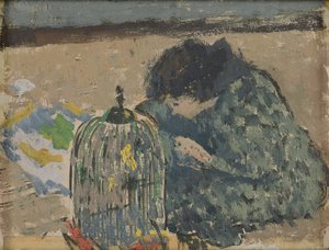 Mujer con canario, c.1892-94 (óleo sobre cartón)
