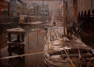 Barcazas en la nieve de Albert Baertsoen