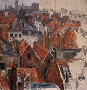 Los tejados de Gante (versión inacabada), c.1920-22 (óleo sobre lienzo) de Albert Baertsoen